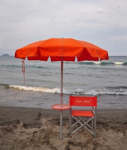 spiaggia, sedia, mare, ombrellone, rosso, sabbia, arancione, ombrello