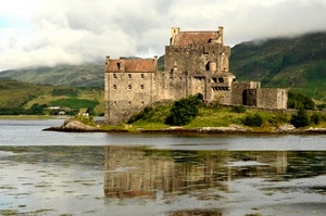 castello, acqua, riflesso, lago, nuvole, verde, alberi