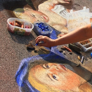 gessi, mano, madonnaro, strada, madonna, colori, mani, disegno, blu, occhi, dipinto, artista