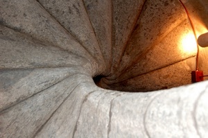 luce, chiocciola, scala, gradini, spirale, scale, curva, pietra, geometria, prospettiva