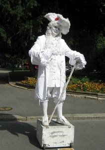 bianco, bastone, mimo, cappello, statua, giardino, costume, artista, strada, fiori