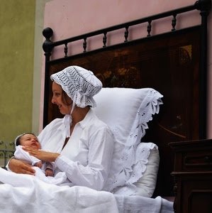 letto, mamma, bianco, cuffia, neonato, bambino, cuscini