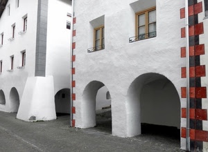 bianco, finestre, strada, archi, case, portici, portico