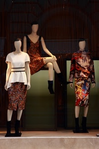 manichini, vetrina, vestiti, abiti, negozio, colori, tre, abbigliamento