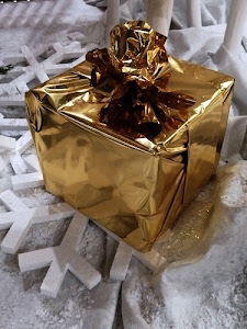 pacco, fiocco, bianco, dorato, regalo, nastro, oro, polistirolo, carta, dono