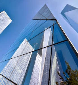 grattacieli, azzurro, riflessi, cielo, vetro, riflesso, finestre, triangoli, vetrate, vetri, geometrie, grattacielo, piramide, albero, bianco, moderno, linee, specchio, palazzi, rami