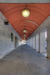 prospettiva, lampioni, portico, pilastri, colonne, archi, portici, porticato, pavimento