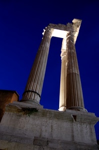 colonne, blu, tre, cielo, notte, ruderi, prospettiva, luce