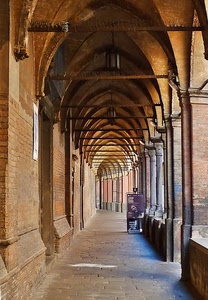 archi, colonne, portico, prospettiva, portici, lampioni, porticato, arcate, pilastri, mattoni