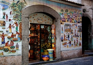 vasi, negozio, vetrina, colori, ceramiche, porta, piastrelle, ceramica, mattonelle