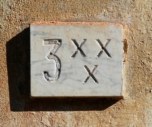 tre, numero, muro, ombra, marmo, targa, romani, numeri