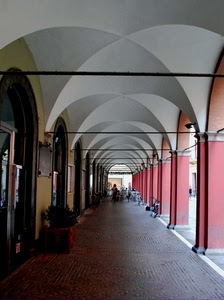 archi, portici, colonne, portico, porticato, porte, negozi, volta, rosa, biciclette, prospettiva