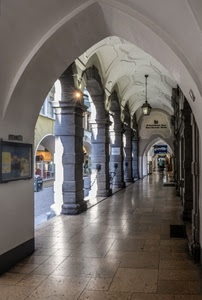 archi, portici, colonne, lampione, portico, catene, riflessi, arco, pilastri, piastrelle, strada, prospettiva, lampioni