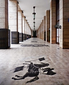 cavallo, colonne, portico, lampade, lampioni, nero, mosaico, lampadari, portici, prospettiva