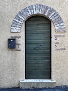 porta, numeri, arco, cassetta, scalino, verde, posta, mattoni