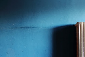 ombra, termosifone, muro, radiatore, parete, azzurro, blu, astratto, righe, minimalismo, bianco, bicolore