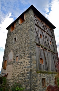 torre, legno, cielo, finestre, nuvole, mattoni, pietre