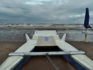 onde, mare, ombrellone, pattino, sabbia, nuvole, cielo, spiaggia, numero, bianco, blu, moscone, acqua, azzurro, chiuso, trenta