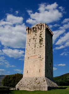 nuvole, torre, cielo, prato, merli, alberi, verde, azzurro