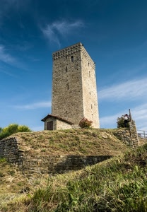 torre, cielo, erba, muro, rocca, nuvole, mura, prato, verde, medioevo, azzurro