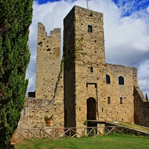castello, torre, ponte, nuvole, albero, cielo, ruderi, cipresso, finestre, levatoio, torri