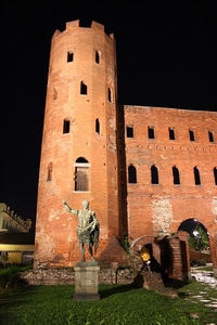 torre, finestre, statua, notturno, porta, arco, torino, monumento, castello, prato