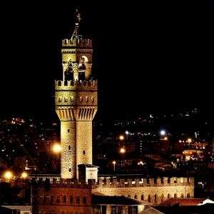 torre, merli, luci, notturno, notte, firenze, castello, finestre