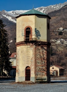 torre, panchina, scala, porta, montagne, montagna, albero, porte, neve