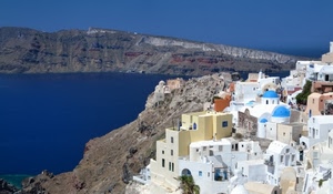 mare, bianco, panorama, paese, azzurro, case, acqua, grecia, rocce, blu