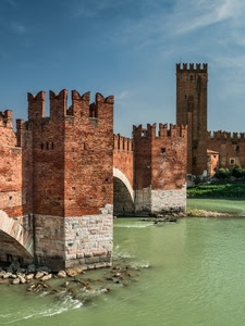 fiume, merli, ponte, torri, acqua, castello, verona, archi