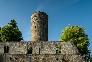 alberi, torre, cielo, finestre, castello, mura, bifore