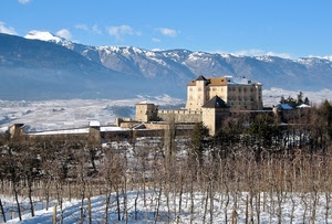 castello, neve, montagne, alberi, paesaggio, montagna, inverno, panorama, cielo, viti