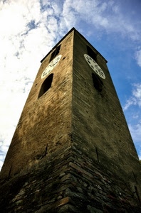 cielo, torre, orologio, nuvole, orologi, mattoni