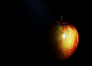 mela, nero, giallo, rosso, luce, picciolo, frutta, ombra