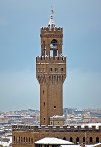 torre, neve, merli, inverno, tetti, panorama, case, castello, firenze, bianco