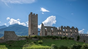 torre, nuvole, ruderi, merli, castello, montagna, cielo, fortificazione