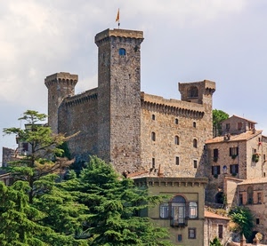 castello, bandiera, torri, alberi, finestre, torre