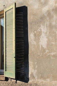 ombra, persiana, muro, finestra, legno, casa, verde, righe, imposta, vetro