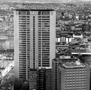 città, grattacielo, panorama, bianconero, finestre, palazzi, case, grattacieli, edifici, piani