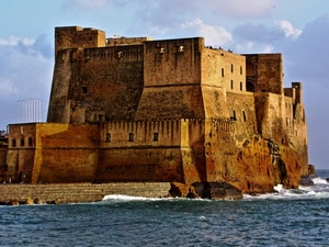 mare, castello, fortezza, rocca, medioevo, torri, mura, azzurro, napoli