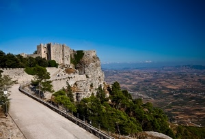 strada, panorama, castello, alberi, rocca, paesaggio, ruderi, cielo