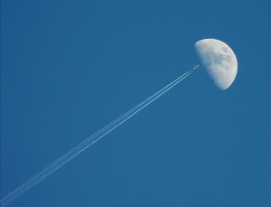 luna, scia, aereo, cielo, azzurro, bianco