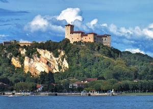 castello, lago, alberi, nuvole, torre, mare, acqua, collina, verde, panorama