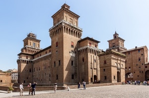 castello, piazza, torri, persone, gente, torre, cielo, finestre