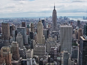 grattacieli, città, panorama, finestre, palazzi, fiume, nuvole, grattacielo, metropoli