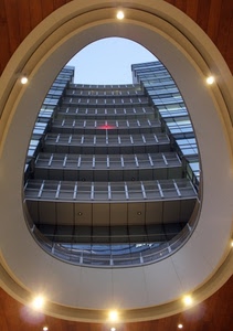 luci, ovale, balconi, grattacielo, oblò, palazzo, finestra, finestre, vetro, prospettiva