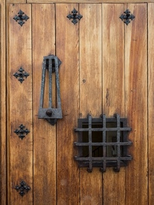 porta, batacchio, legno, grata, ferro, portone