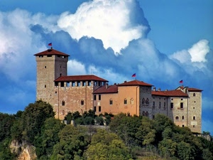 castello, nuvole, bandiere, alberi, torre, fortezza, torri
