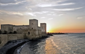 mare, castello, tramonto, onde, torri, spiaggia, alba, cielo