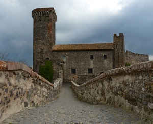 castello, torre, strada, nuvole, finestre, ponte, cielo, muretti